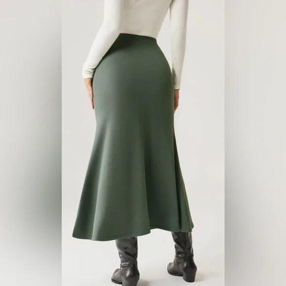 OGL Mermaid Maxi Skirt with Ruched Side & Brushed Inside - 
Bush Green - Large - Picture 4 of 6